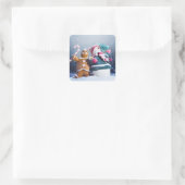 Snowman and gingerbread quadratischer aufkleber (Tasche)