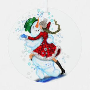 Snowman and Girl Dancers Funny Christmas Ornament Aus Metall