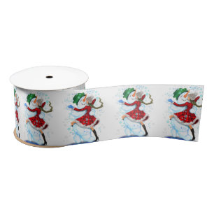 Snowman and Girl Dancers Funny Christmas Ribbon Satinband