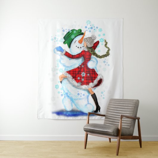 Snowman and Girl Dancers Tapestry Wandteppich (Beispiel)