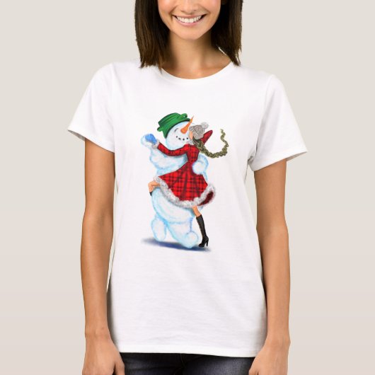 Snowman and Girl Dancers Weihnachtsfest T - Shirt (Vorderseite)
