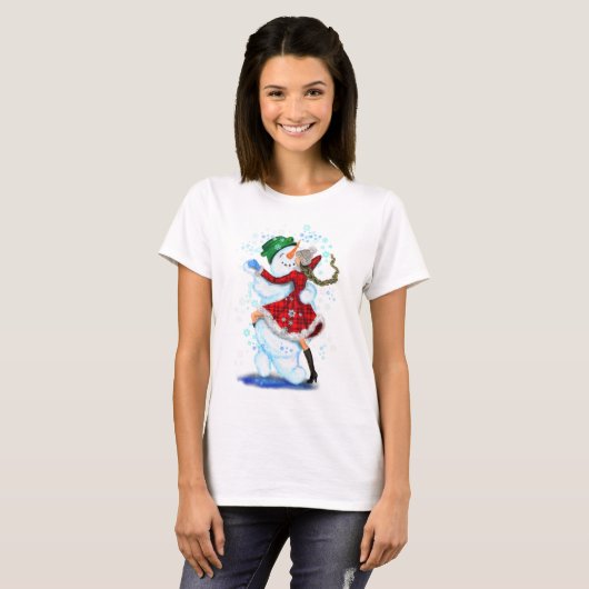 Snowman and Girl Dancers Weihnachtsfest T - Shirt (Vorne ganz)