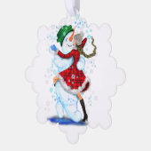Snowman and Girl Dancers Weihnachtsschmuckkarte Ornament Karte (Linke Ecke)