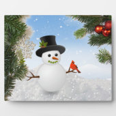 Snowman and Kardinal Bird Plaque Fotoplatte (Vorderseite)