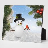Snowman and Kardinal Bird Plaque Fotoplatte (Seite)