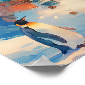 Snowman and Penguin Northern Lights Winter Nursery Poster (Ecke)