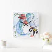 SNOWMAN AND PENGUIN'S WINTER SERENADE Musical Quadratische Wanduhr (Zuhause)