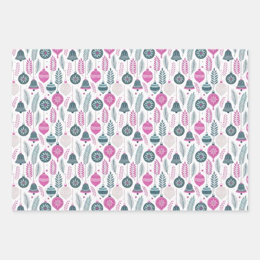 Snowman and Reindeers Patterns in Pink and Green Geschenkpapier Set (Vorderseite 2)