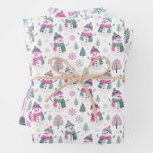 Snowman and Reindeers Patterns in Pink and Green Geschenkpapier Set (Beispiel)