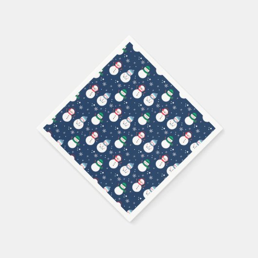 Snowman and Snowflakes Blue Pattern Cocktail Serviette (Ecke)