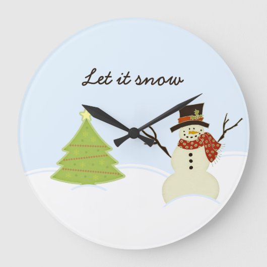 Snowman and Tree Große Wanduhr (Vorderseite)