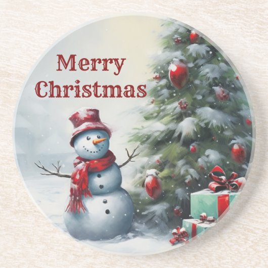 Snowman and Tree Sandstone Untersetzer (Vorne)