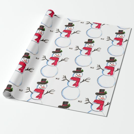 Snowman Aquarell Vintage Retroxmas Muster Geschenkpapier (Ungerollt)