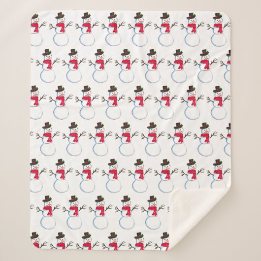 Snowman Aquarell Vintage Retroxmas Muster Sherpadecke (Vorderseite)