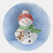 Snowman Aquarellmalerei Klassischer Rundsticker Runder Aufkleber (Vorderseite)