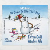 Snowman Attacks Funny Cartoon Bierflaschenetikett (Einzelnes Label)