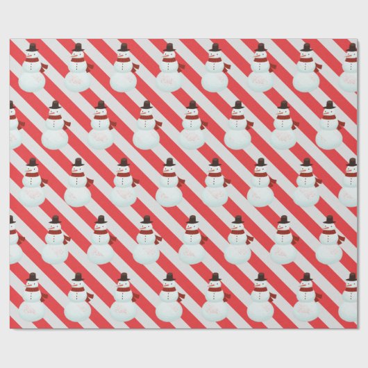 Snowman auf Candy Cane Streifen Geschenkpapier (Flach)
