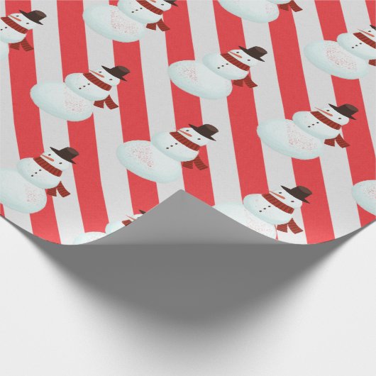 Snowman auf Candy Cane Streifen Geschenkpapier (Ecke)