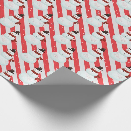 Snowman auf Candy Cane Streifen Geschenkpapier (Ecke)