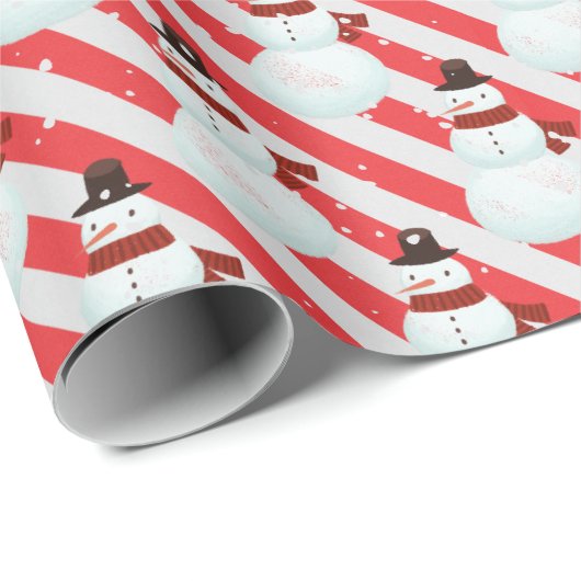 Snowman auf Candy Cane Streifen Geschenkpapier (Rolleneckpunkt)