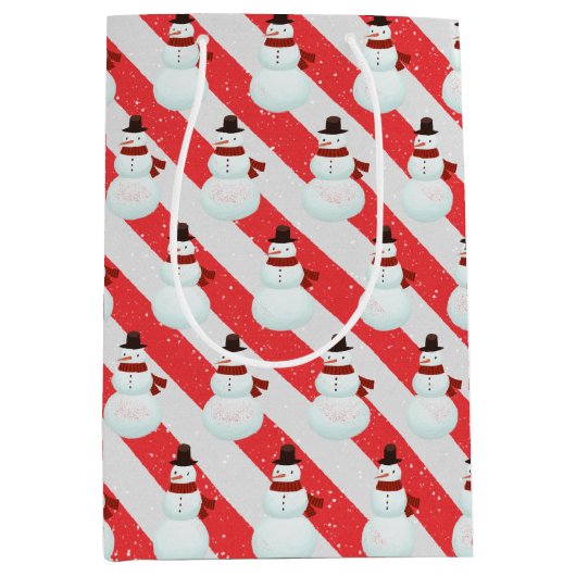 Snowman auf Candy Cane Stripe Mittlere Geschenktüte (Vorderseite)
