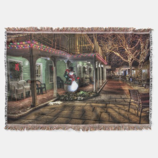 Snowman auf der Veranda im Winter Wunderland Decke (Vorderseite)