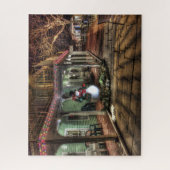 Snowman auf der Veranda im Winter Wunderland Puzzle (Vertikal)