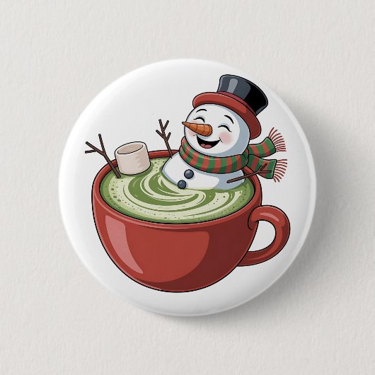 Snowman auf Matcha Bathub Funny Christmas Button (Vorderseite)