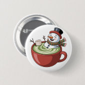Snowman auf Matcha Bathub Funny Christmas Button (Vorne & Hinten)