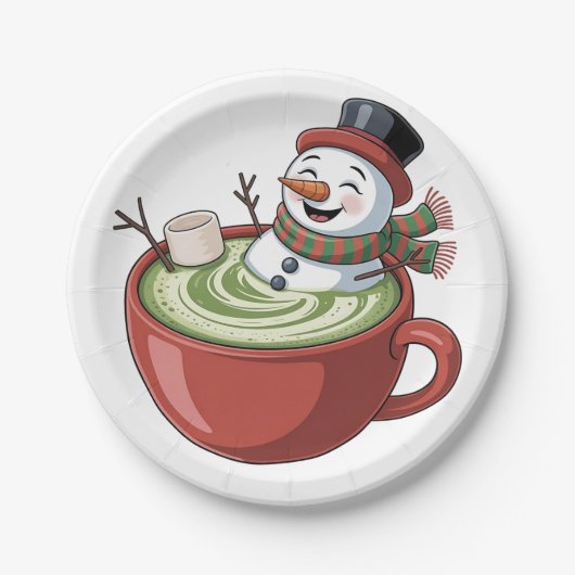 Snowman auf Matcha Bathub Funny Christmas Pappteller (Vorderseite)