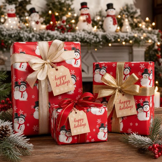 Snowman auf Red Christmas Craft oder Geschenkpapier