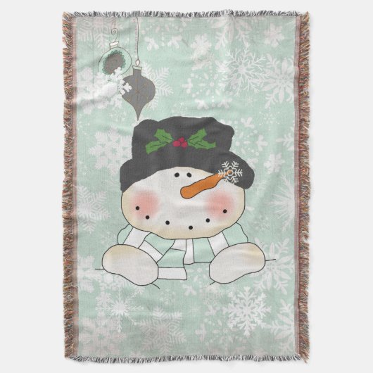 Snowman auf Soft Blue Snowflake Holiday Throw Decke (Vorderseite Vertikal)