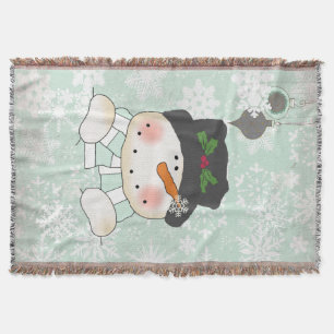 Snowman auf Soft Blue Snowflake Holiday Throw Decke