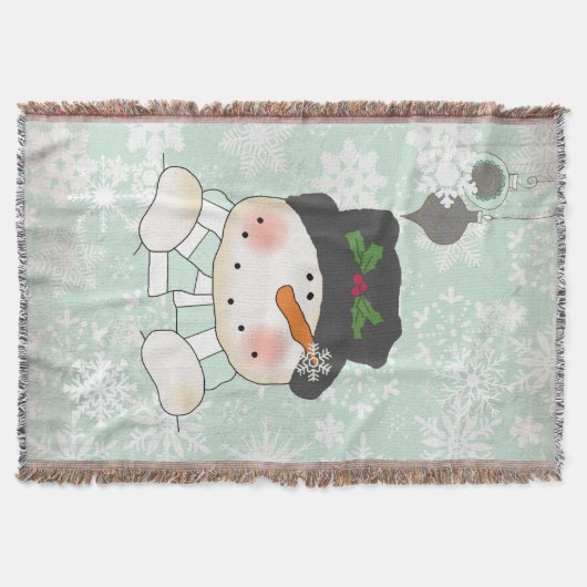 Snowman auf Soft Blue Snowflake Holiday Throw Decke (Vorderseite)