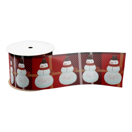 Snowman auf Tartan Kariert Satinband (Spule)