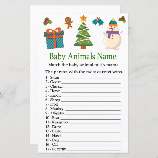 Snowman Baby Animes Name Game Babydusche (Vorne/Hinten)