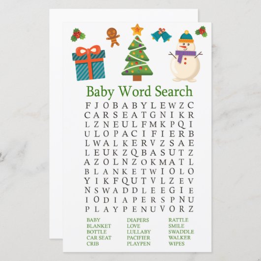Snowman Baby Shooter Word Search Game (Vorne/Hinten)