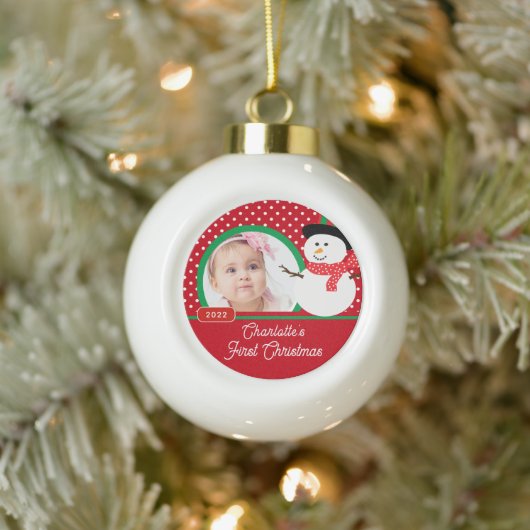 Snowman Baby's First Christmas Foto Keramik Kugel-Ornament (Baum)