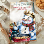 Snowman Backen Weihnachtskekse Personalisiert Geschirrtuch<br><div class="desc">Fügen Sie Ihrer Küche eine Touch feierlichen Beifall mit diesem personalisierten Weihnachtshandtuch mit einem bezaubernden Schneemannskeks hinzu. Dieser charmante Schneemann trägt Hut und Schal eines Koch und bringt Urlaubsfreuden mit sich, während er eine Schüssel Kekskochtopf rüttelt. Passen Sie das Handtuch mit Ihrem Namen an, um Ihr Weihnachtsgebäck ganz besonders zu...</div>