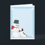 Snowman Background Feiertagskarte<br><div class="desc">Ein Rahmen oder Rahmen mit einem Schneemann und seinem Hund in der links unteren Ecke. Passen Sie dieses Produkt mit einem Namen oder einer Nachricht an,  um es wirklich einzigartig zu machen</div>