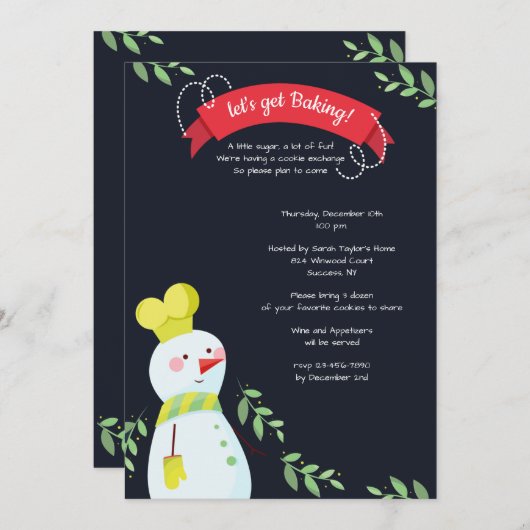 Snowman Baker Cookie Exchange Party Einladung (Vorne/Hinten)
