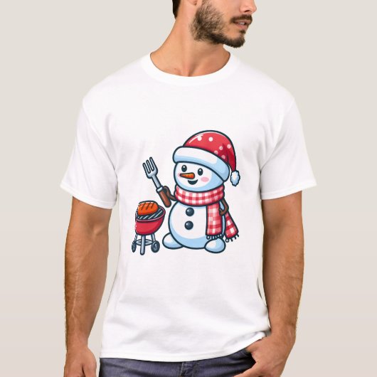 Snowman Barbeque Cartoon T-Shirt (Vorderseite)