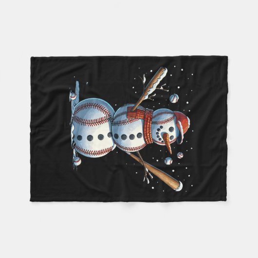 Snowman Baseball Christmas Winter Fleecedecke (Vorderseite (Horizontal))