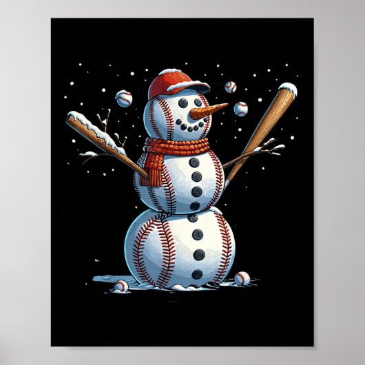Snowman Baseball Christmas Winter  Poster (Vorne)