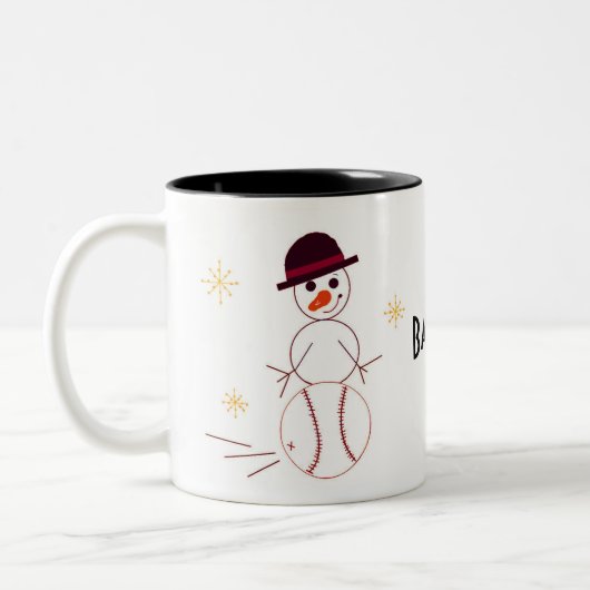 Snowman Baseball Player Zweifarbige Tasse (Links)