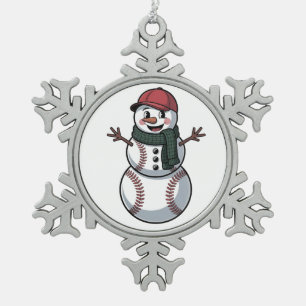 Snowman Baseball Weihnachtsfeier WeihnachtsBasebal Schneeflocken Zinn-Ornament