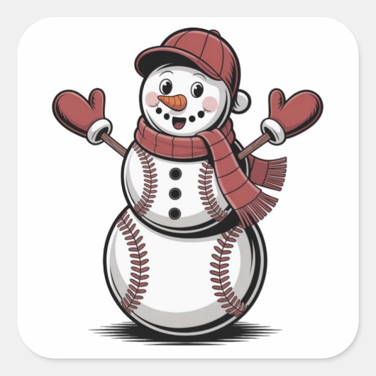 Snowman Baseball Weihnachtssportliebhaber Quadratischer Aufkleber (Vorderseite)