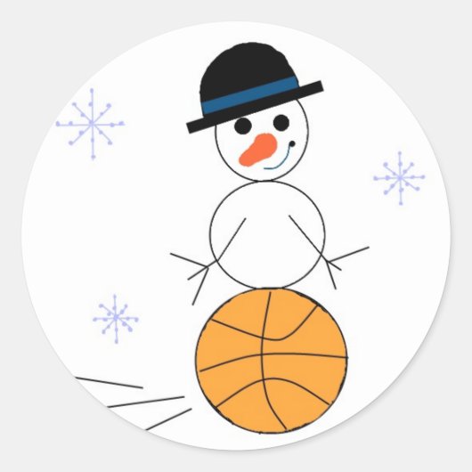Snowman Basktball Player Runder Aufkleber (Vorderseite)