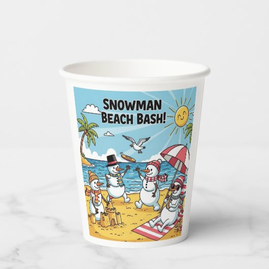 Snowman Beach Bash Pappbecher (Rückseite)