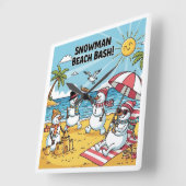 Snowman Beach Bash Quadratische Wanduhr (Winkel)